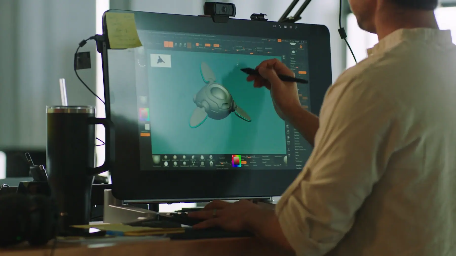 A designer working at a large display